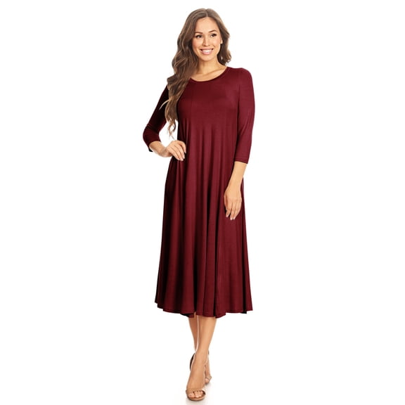 Women's Casual Basic Comfy 3/4 Sleeve Flare A-line Midi Long Maxi Dress