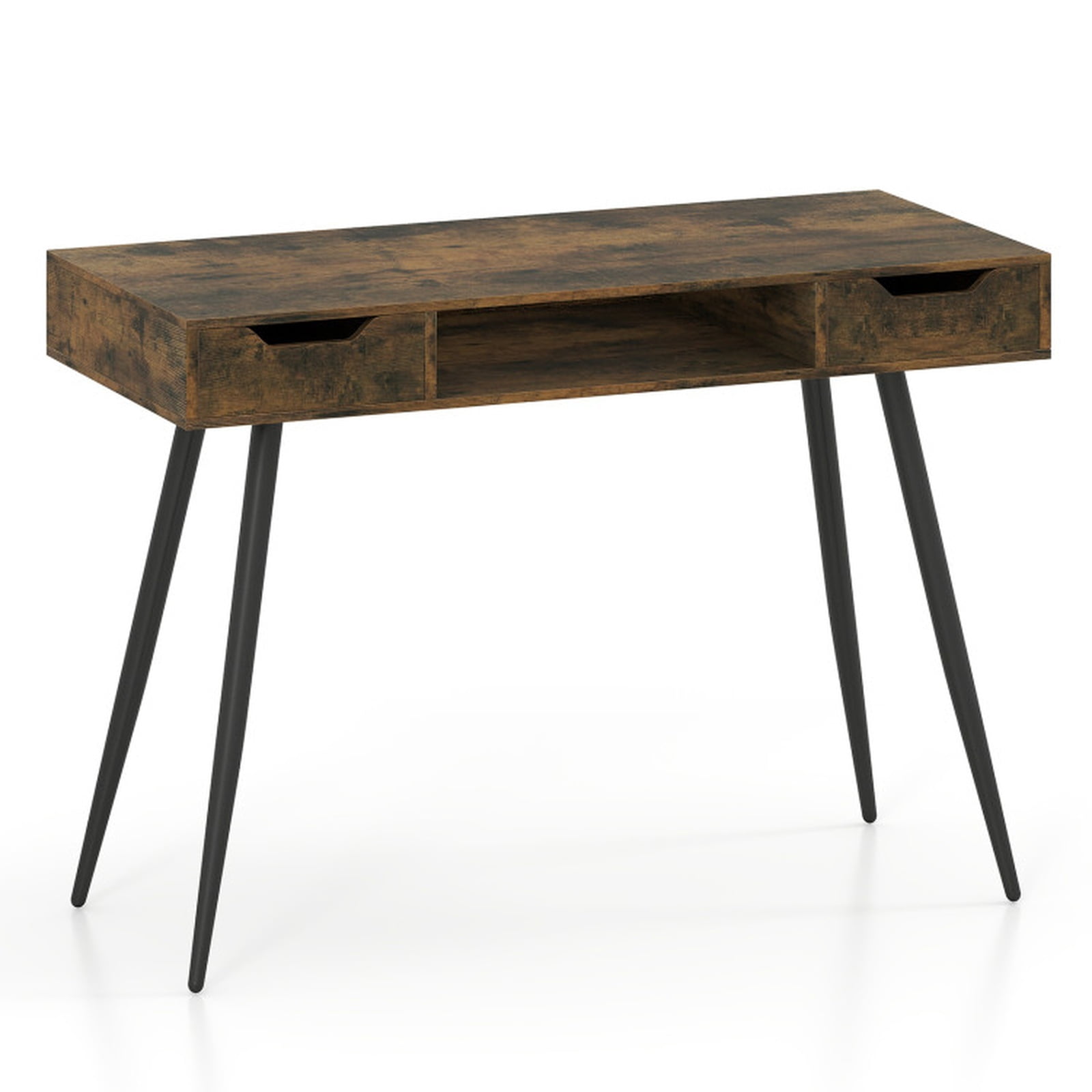 Furnibear Writing Desk 42.5 Inch Mid Century Modern Desk with Metal Legs and Drawers, Home Office Computer Desk with Storage, Rustic Brown