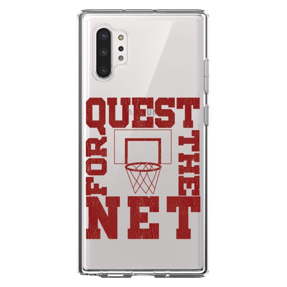 DistinctInk Clear Shockproof Hybrid Case for Galaxy Note 10 PLUS (6.8" Screen) - TPU Bumper Acrylic Back Tempered Glass Screen Protector - Quest For The Net Basketball