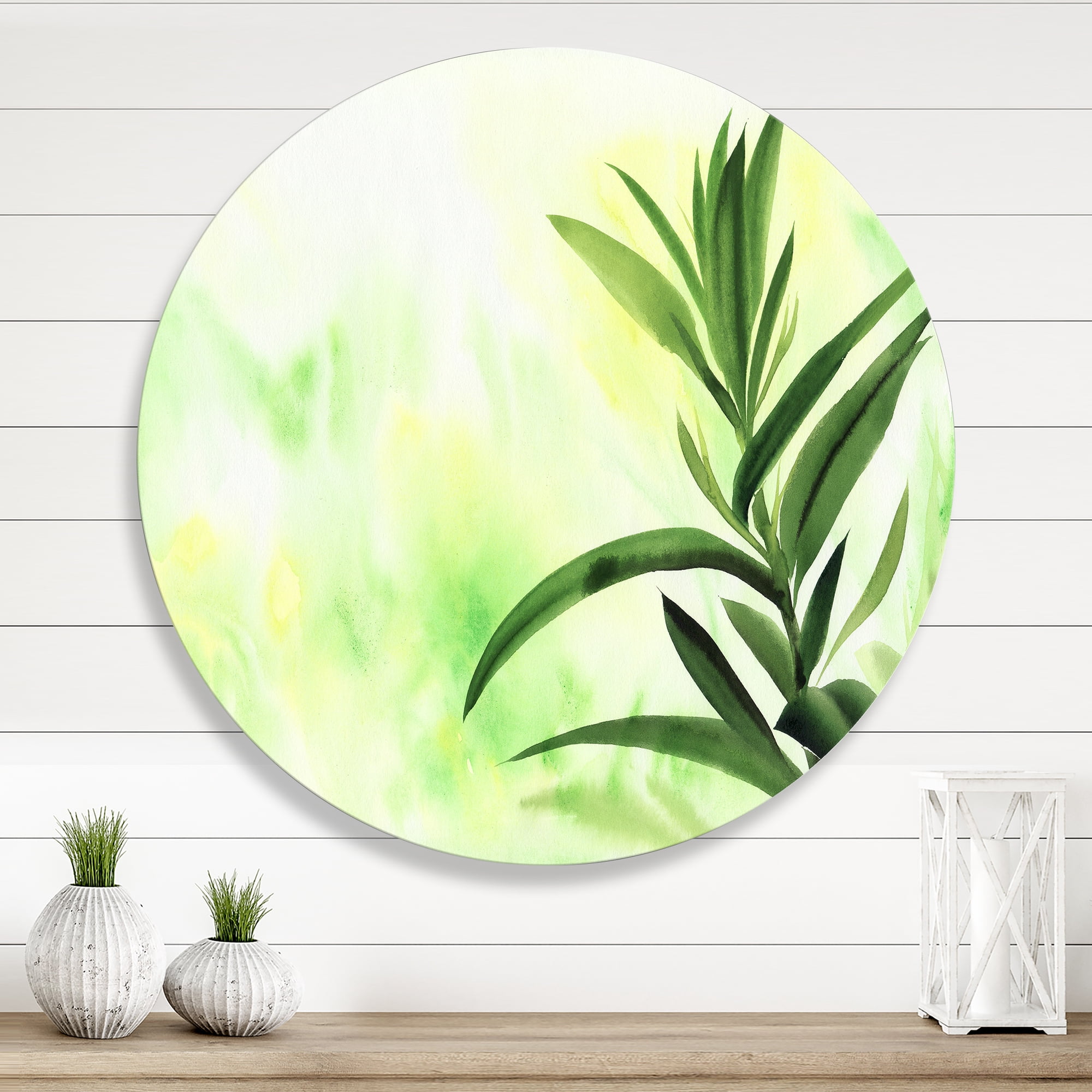 Designart 'Bamboo Palm Detail I' Traditional Circle Metal Wall Art 11x11 - Disc of 11