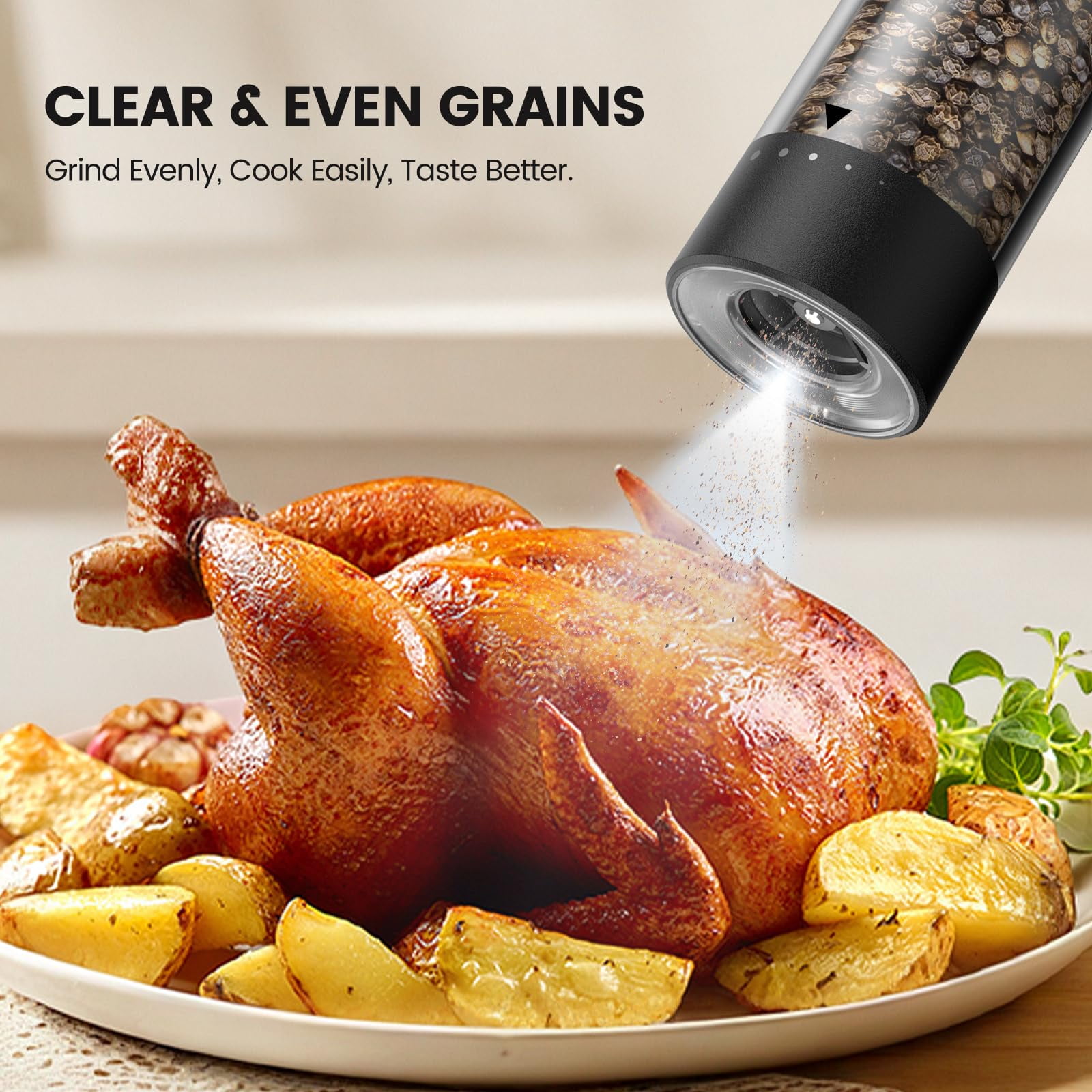 Electric Salt and Pepper Grinder Set - Rechargeable Automatic Salt and Pepper Shakers, Kitchen Appliances with External Adjustable Coarseness, Larger Hopper for Cooking, Home Gifts(2 Pack,White)