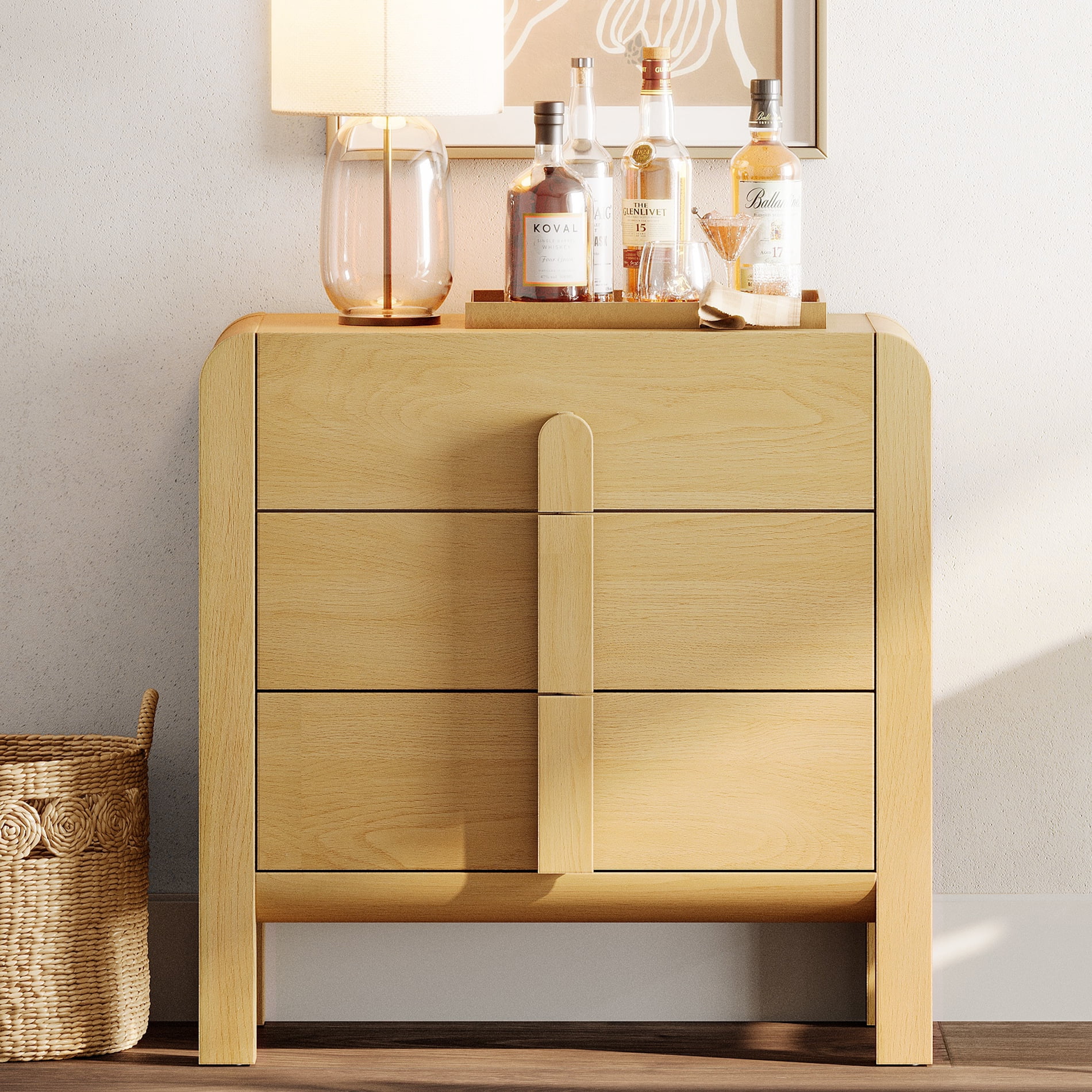 Modern Wood 3-Drawer Dresser with Curved Profile Design, Mid Century Dresser Organizer Storage for Bedroom,Living room, Entryway