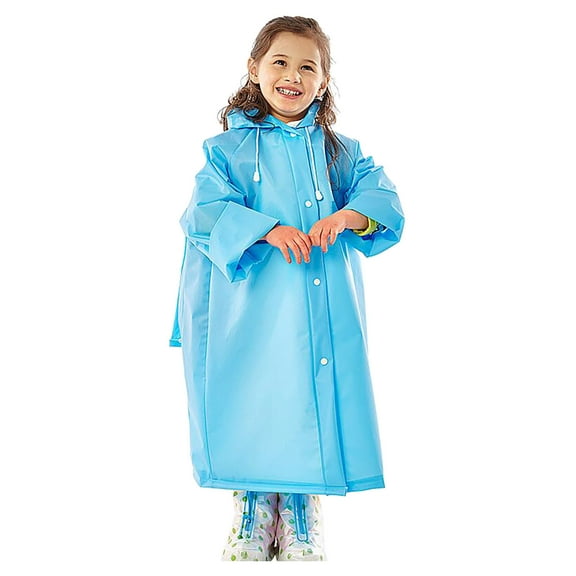 Mifelio Rain Ponchos for Kids Boy's and Girl's Long Windproof and Rainproof Hooded Coat Button Top Kids Ponchos Blue L