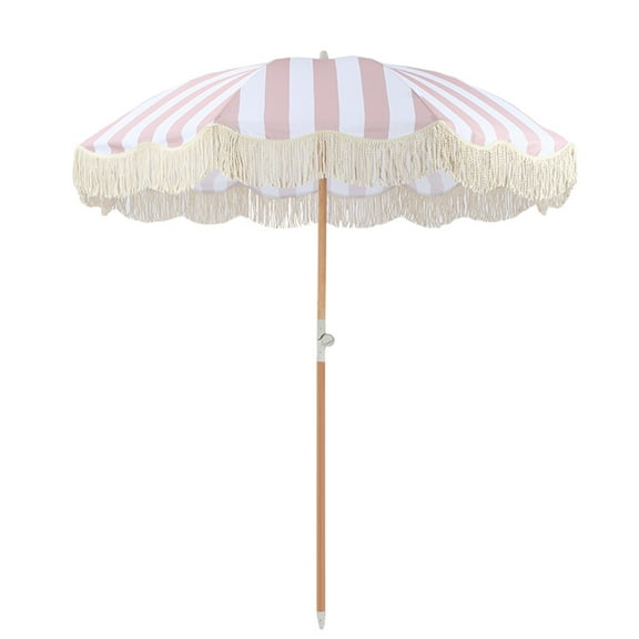 golytefs Striped Patio Umbrella with Fringe Beach Umbrella Outdoor Sunshade Umbrella