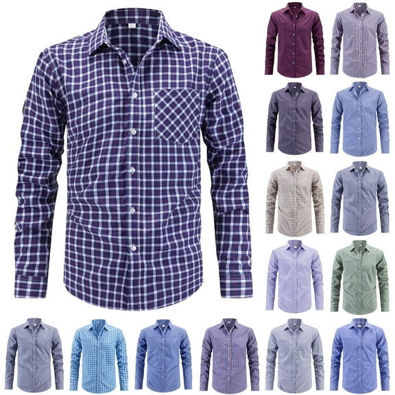 DDAPJ pyju Mens Plaid Oxford Shirt Long Sleeve Dress Shirt Work Casual Button Down Shirts with Pocket Gray XXL