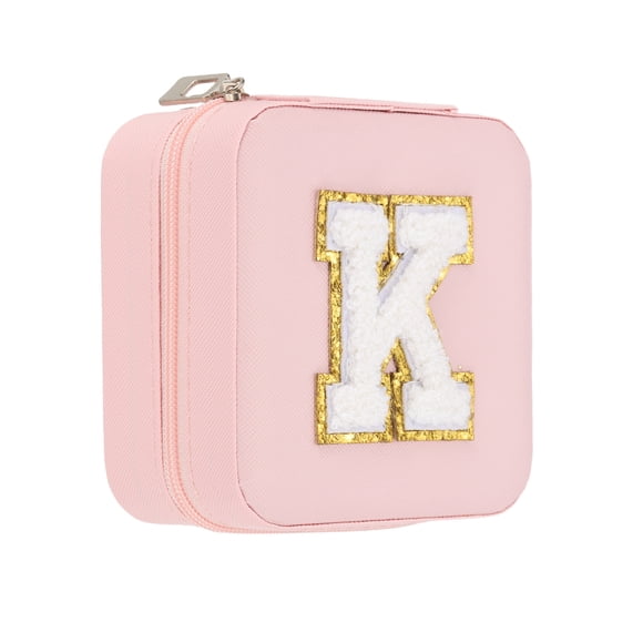 Uxcell Travel Jewelry Case, Initial Jewelry Box Small Travel Organizer with Mirror for Women Rings Earrings Necklaces Bracelets K