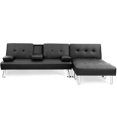 thumbnail image 1 of Gymax 3-Piece Sectional Sofa Set Convertible Futon w/Single Sofa & Ottoman Black, 1 of 10