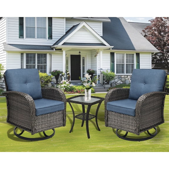 YLGJ&TIDY 3 Piece Swivel Rocker Patio Chairs, Outdoor Swivel Glider Chair, Heavy Duty Patio Chairs 400 lbs with Side Table, for Backyard, Deck, Porch