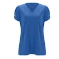thumbnail image 4 of Vedolay Short Sleeve Shirts For Women Women's Summer Casual Puff Short Sleeve T-Shirts Square Neck Pleated Flowy Trendy,Blue XXL, 4 of 5