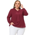 thumbnail image 3 of Women's Plus Size Blouses Casual Long Sleeves Ribbon Front Chiffon Blouse Tops Burgundy 3X, 3 of 5