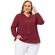 thumbnail image 3 of Women's Plus Size Blouses Casual Long Sleeves Ribbon Front Chiffon Blouse Tops Burgundy 3X, 3 of 5