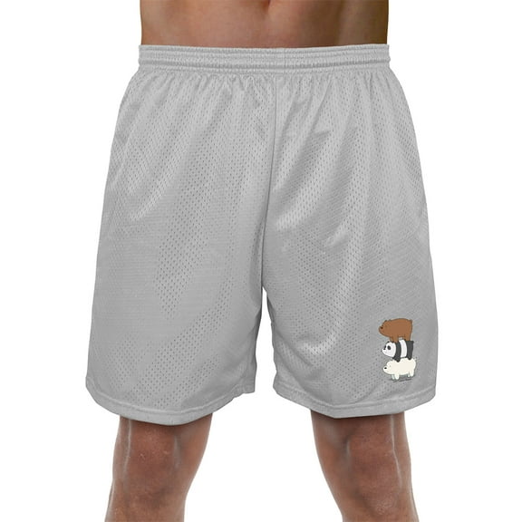 We Bare Bears Bear Stack Mens Lined Mesh Shorts, Silver, Small
