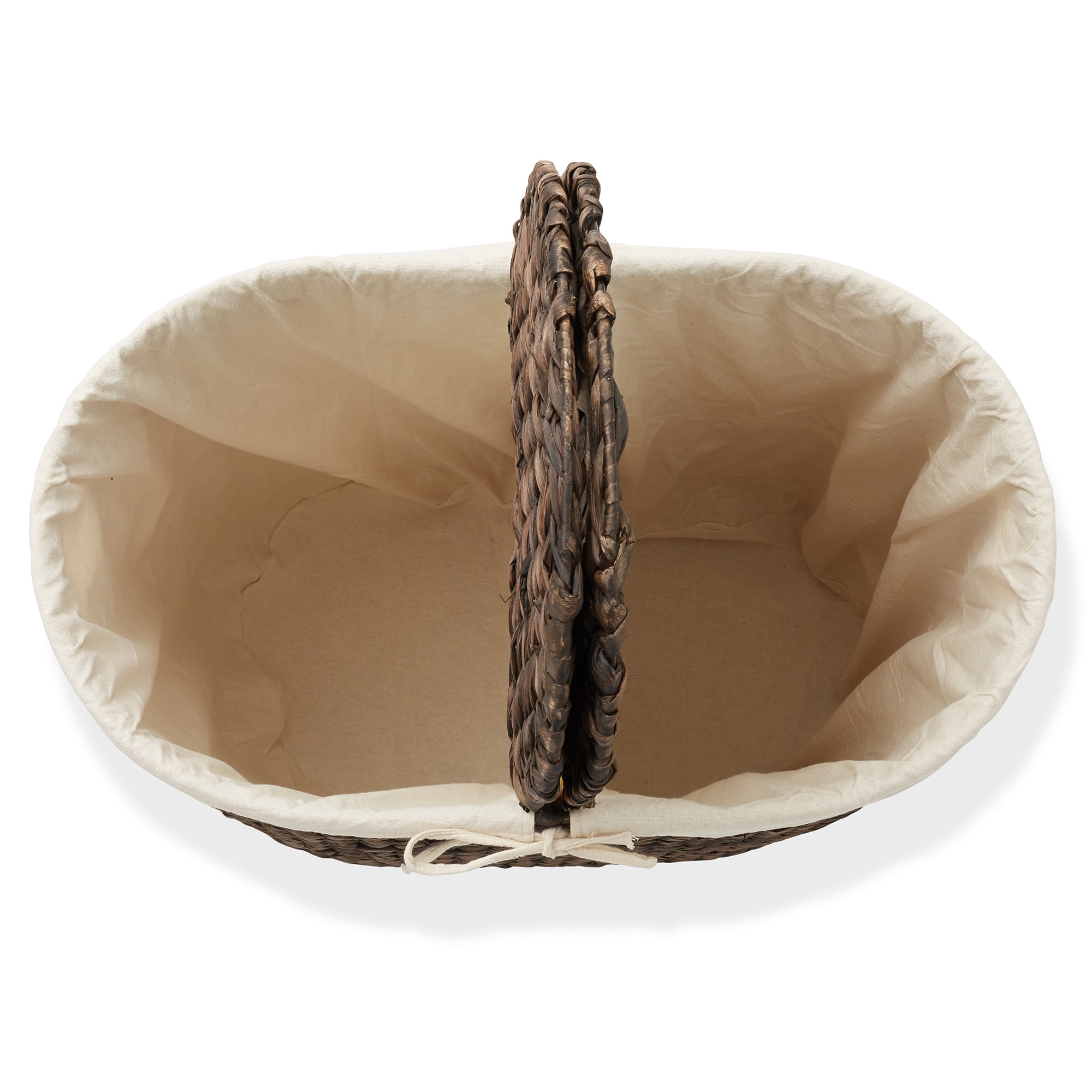 Casafield Oval Laundry Hamper with Lids and Removable Liner Bags - Espresso Dark Brown, Woven Water Hyacinth 2-Section Laundry Basket for Clothes