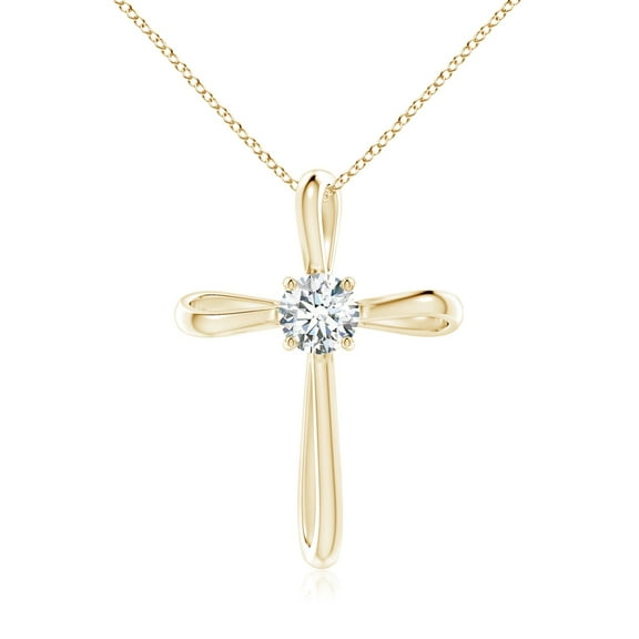 ANGARA Lab Grown Diamond Ribbon Twist Cross Pendant for Women in 14K Yellow Gold (Size-5.1mm| Color-F-G| Clarity-VS) | Anniversary, Jewelry Gift for Women | Lab-Grown Diamond Necklace