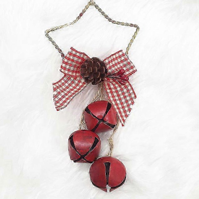 2pcs Christmas Pine Pinecones Jingle Bell and Buffalo Check Bow Door Hanger Wall Hanger Ornaments Retro Widget