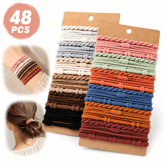 48 PCS Boho Hair Ties, Elastic Hair Tie Bracelets Cute Hair Ties No Damage, Ponytail Holders with Curly, Thick, Thin Hair All Hair Types, Pain-Free Hair Accessories for Women or Men - Multicolor