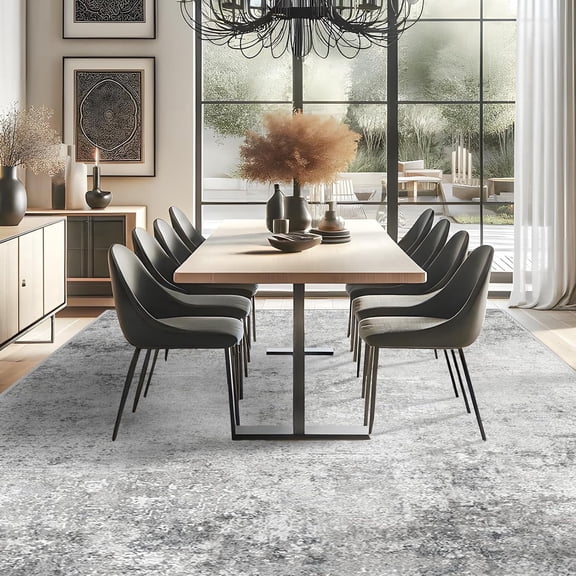 YOUFORTONG Washable 9x12 Abstract Area Rug, Ultra Soft Thin Large Indoor Carpet, Non-Slip Stain Resistant Floor Mat for Living Room Bedroom Home Decor,Grey