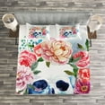thumbnail image 3 of Ambesonne Skull Quilted Bedspread Set 3 Pcs, Floral Colorful Skeleton, King Size, Multicolor, 3 of 3
