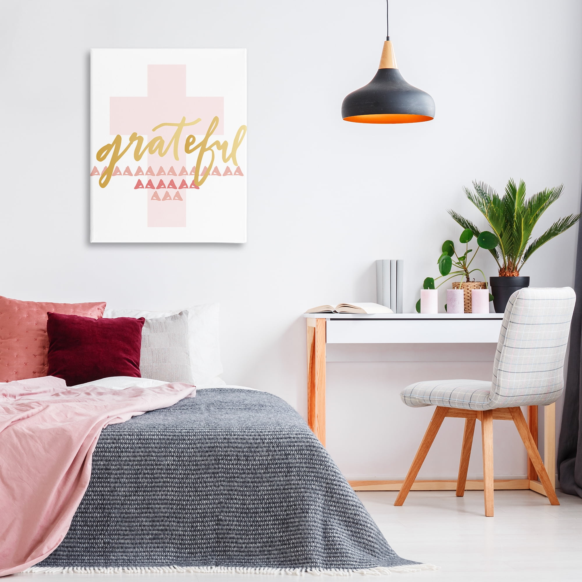Stupell Industries Grateful over Cross Religious Painting Gallery Wrapped Canvas Art Print Wall Art, 30 x 40