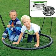 Tree Net Swing w Hanging Rope and Rings- Giant 40 Wide Two Person Indoor Outdoor Spider Web Swing Set- Great for Backyard, Playground, Playroom- Safe Durable, Fun for Boys Girls