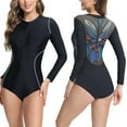 thumbnail image 2 of baikeli Women's One Piece Athletic Training Bathing Suit Zipper Front Tummy Control Slimming Swimwear Color Block Beach Wear Racerback Bathing Suit Black,M, 2 of 8