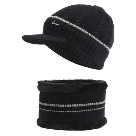 

mnjin baseball caps flannel cap men s plus flannel hat riding warm hood knit hat bib suit beanies for winter black