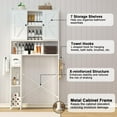 thumbnail image 4 of POAO 32"W Over the Toilet Storage Cabinet with Metal Frame and 7 Storage Shelves, Bathroom Organizer with Adjustable Shelves and Paper Holder, White, 4 of 10