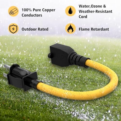 [4 in 1] 15 Amp to 20 Amp Plug Adapter Heavy Duty Extender T Blade Cable 5-15P to 5-15/20R, 5-15P to 6-15/20R AC Power Household Converter, 15A 125V to 20A 250V USA 3Pin Male UL CUL Listed 1FT