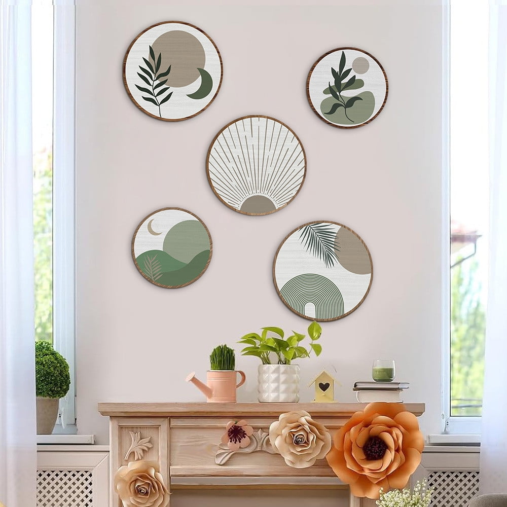Gmogad Boho Art Wall Decoration Wooden Round Geometric Hanging Wall Decor Boho Home Interior Accent Modern Bohemian Wall Sticker Kids Room Living Room Nursery Creative Wall Art for Bedroom Office