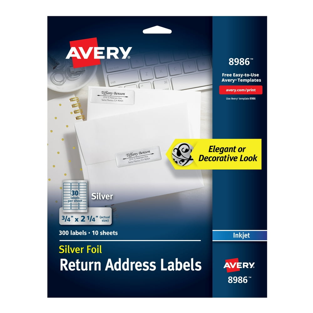 Avery Foil Mailing Labels, Silver, 3/4