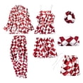 thumbnail image 2 of Wyongtao Women's 7 Pcs Silk Satin Pajamas Set Long Sleeve Button Down Sleepwear Cami Shorts Pjs Set with Eye Mask,Red XXL, 2 of 4