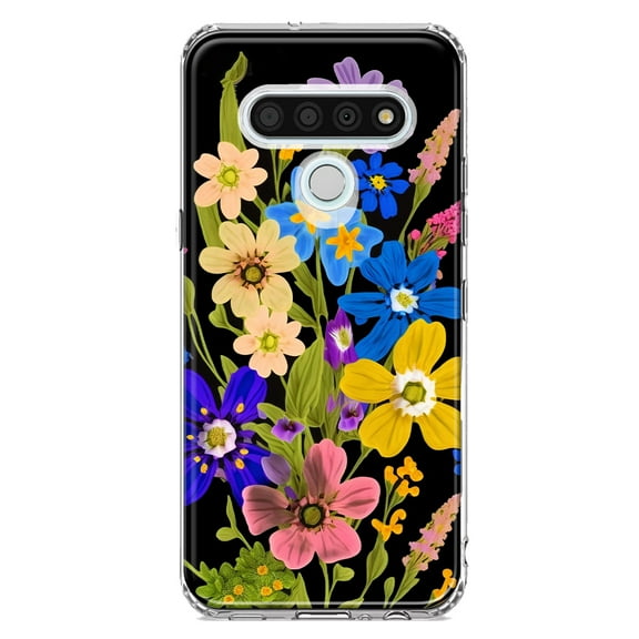 MUNDAZE LG Stylo 6 Shockproof Clear Hybrid Protective Phone Case Blue Yellow Vintage Spring Wild Flowers Floral Cover