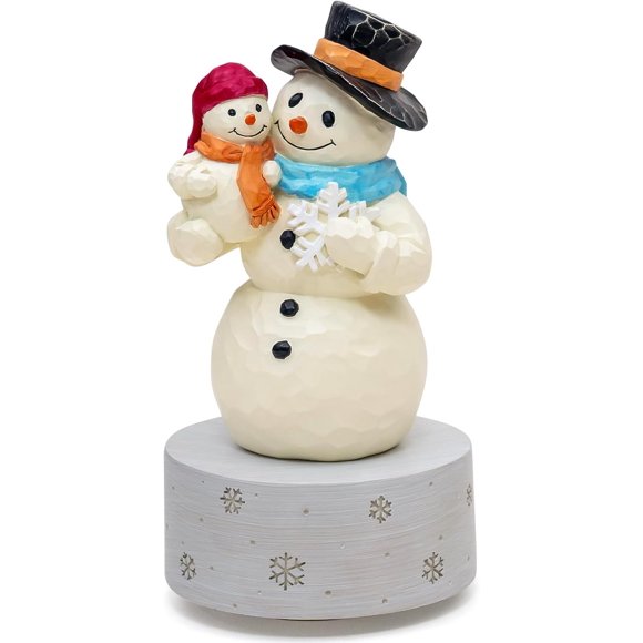 Bowu Snowman Music Box Figruine, Sculpted Hand-Painted Musical Figure Merry Christmas Figurine for Daughter Son Xmas Present