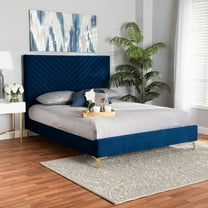 Baxton Studio Fabrico Contemporary Glam and Luxe Navy Blue Velvet Fabric Upholstered and Gold Metal Queen Size Platform Bed