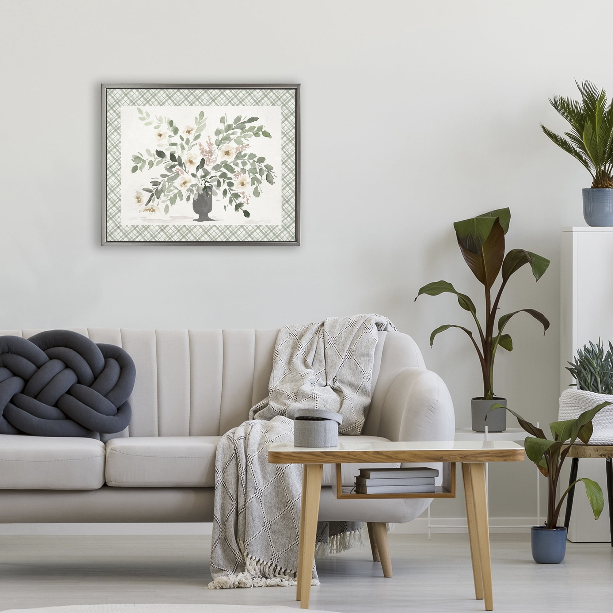 Stupell Industries Springtime Bouquet on Plaid Gray Framed Floater Canvas Wall Art, design by Lucille Price