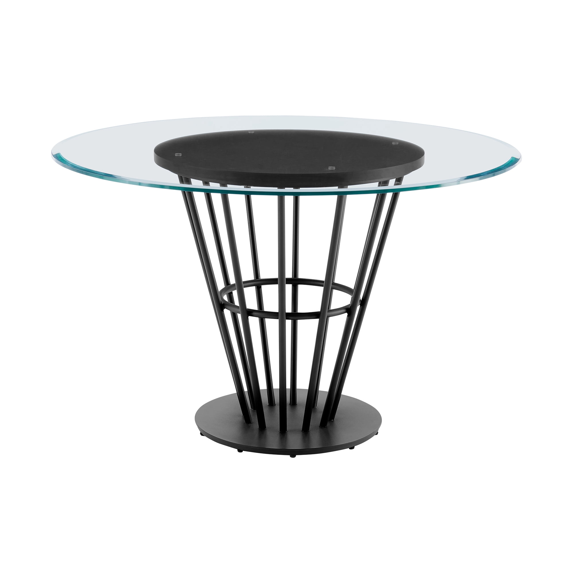 Veronica Shannon 5 Piece Round Glass Dining Table Set with Matte Black Iron and Cream Fabric