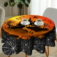 thumbnail image 4 of Halloween Round Tablecloths 60 Inch Vintage Castle Bats Spider Web Washable Polyester Table Cover for Picnic, Party, Outdoor, Dinner, Dining Tabletop Decoration, 4 of 6