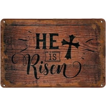 He is Risen Door Sign Tin Sign Easter Door Hanger Sign Vintage Metal Tin Sign Easter Religious Sign for Wall Front Door Home Decorations 12x8 Inch Metal Sign CF-15