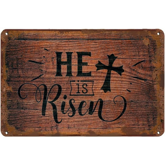 He is Risen Door Sign Tin Sign Easter Door Hanger Sign Vintage Metal Tin Sign Easter Religious Sign for Wall Front Door Home Decorations 12x8 Inch Metal Sign CF-15