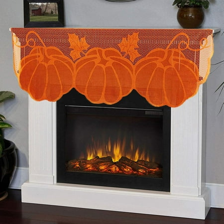 

Thanksgiving Decor Fireplace Scarf Niyattn 20 x 60 Inch Maple Leaves Brown Mantle Scarves Cover Lace Fall Runner for Thanksgiving