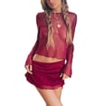 thumbnail image 1 of Sunloudy Conjunto de Falda para Mujer, Tops Cortos de Color Sólido de Manga Larga de Malla con Cuello Redondo + Falda por Encima de la Rodilla Traje de Ropa de Dos Piezas de Verano Sunloudy  S M L, 1 of 7