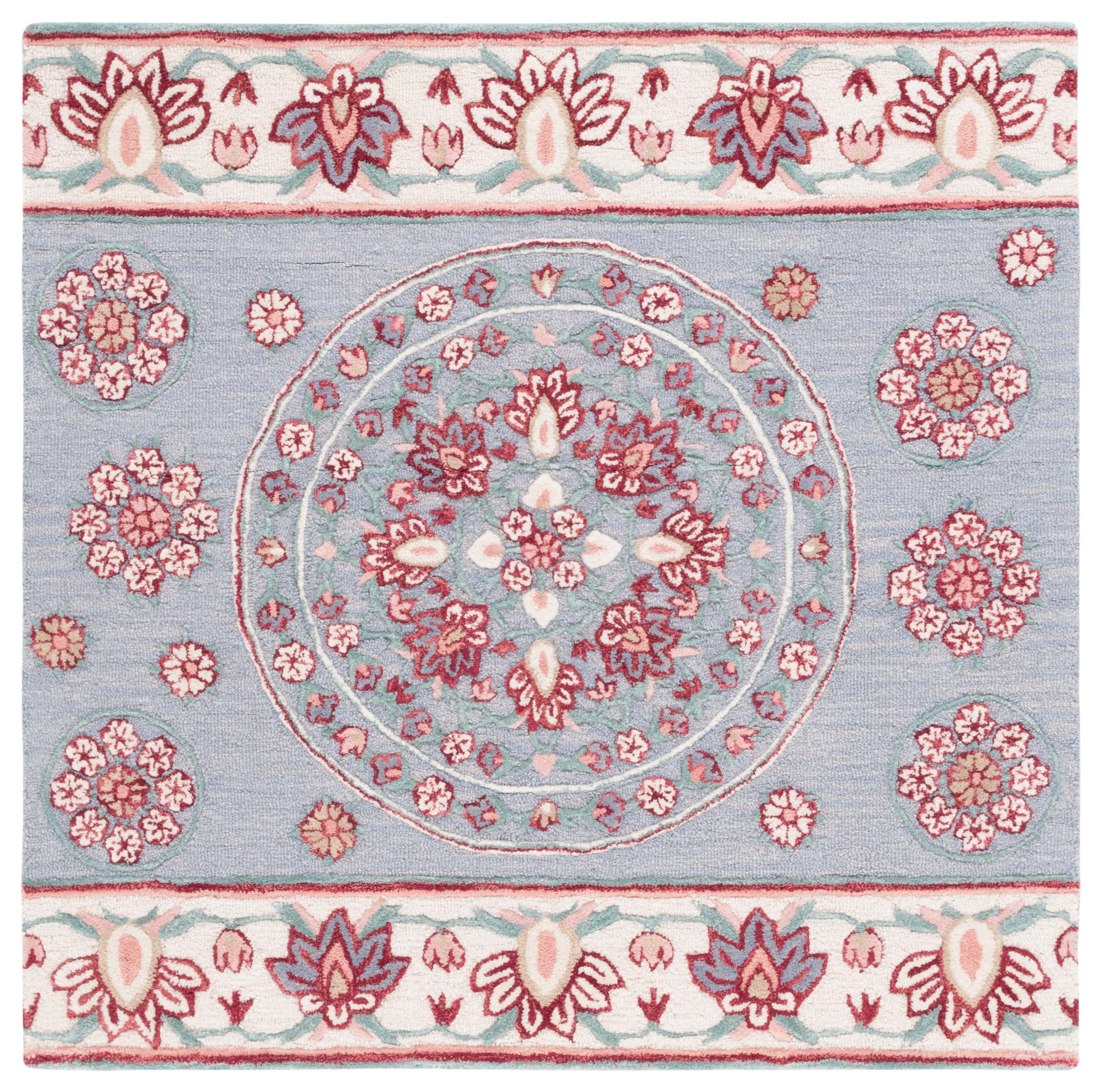 SAFAVIEH Bellagio Vanessa Floral Wool Area Rug, Dark Gray/Ivory, 5' x 5' Square