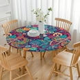 thumbnail image 3 of Boho Floral Print Vinyl Tablecloth with Elastic, 44Inch Fits 38 to 42 Inch Round Tables, Liquid Resistant for Patio and Kitchen Use, 3 of 7