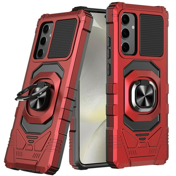 For Samsung Galaxy S25 /S24 Hybrid Dual Layer with 360° Rotate Magnetic Ring Stand Holder Kickstand TPU Rugged PC Shockproof Cover, XPM Phone Case [Red]