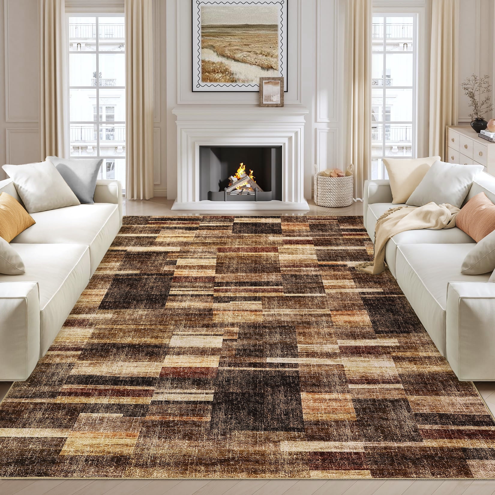 Amkui Washable Rug 9x12 Area Rugs for Living Room Modern Geometric Bedroom Rug Soft Non-Skid Indoor Large Throw Rugs Stain Resistant Carpet for Dining Room