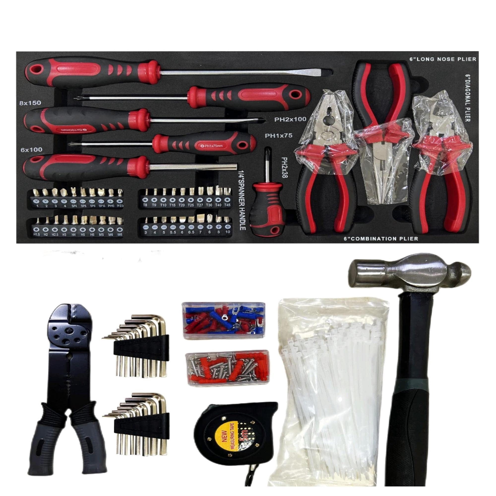 Aukfa 439-Piece Mechanics Tool Set, 3 Drawer Tool Organizer Metal Box w/ Tool Kit for Home, Auto Repair, Red