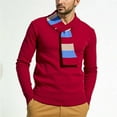 thumbnail image 2 of LpwkSSA Men's Winter Long Sleeve V-Neck Elastic Knit Sweater Thickened Warmth Casual Business Stylish Shirts Versatile Trendy Menswear Design Red XXXL, 2 of 9