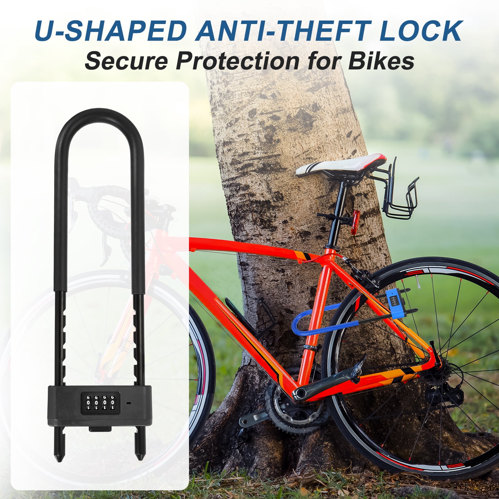 Uxcell 4 Digit Combination Padlock, Long Shackle Padlock - [8.46" - 12.8", Black], U-Shape Adjustable Shackle Lock for Bicycles Electric Bikes Mountain Bikes Glass Doors Gates