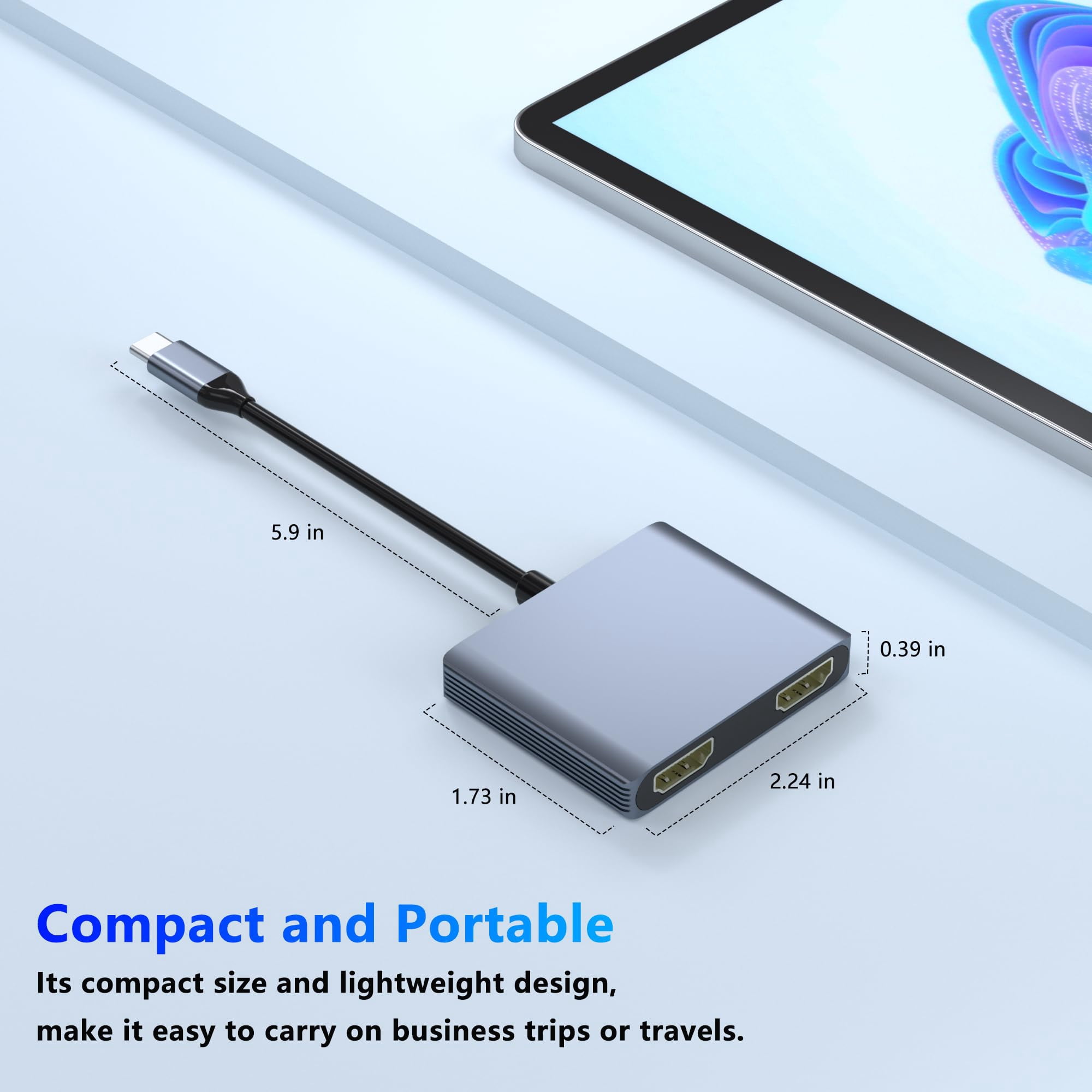 USB C to Dual HDMI Adapter, HDMI Splitter for Dual Monitors Support C to 2 HD Splitter Extended Display for Type C Devices, MacOS only Mirrors Same Screen(SST), Windows Extend Two Different Screen