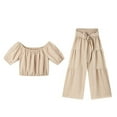 thumbnail image 4 of Conjunto moderno para el día: top con cuello cuadrado y mangas abullonadas y pantalones de pierna ancha - Poliéster - Ropa informal/de vacaciones, 4 of 8